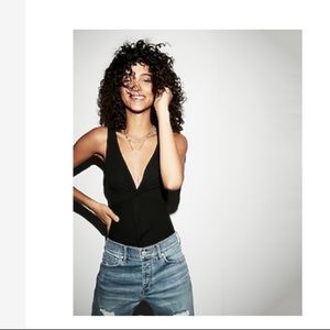 Express Ribbed twisted front thong bodysuit